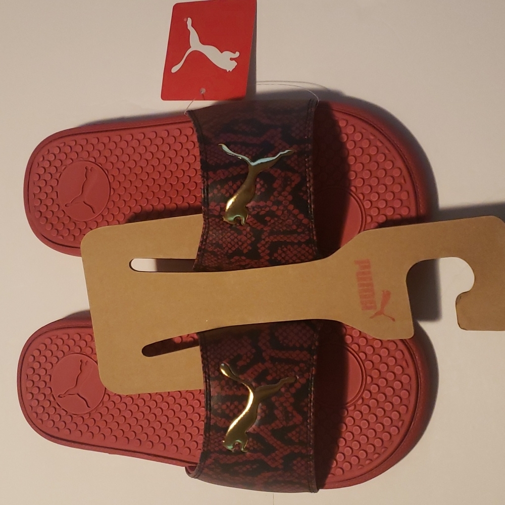 Puma slides snake skin womens 9 maroon/bl/gold